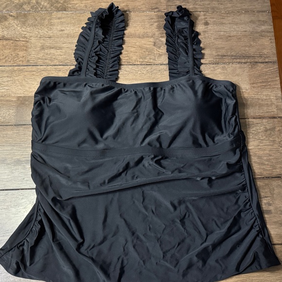 crown & ivy Other - Crown & Ivy Black Ruffle Strap Swim Top